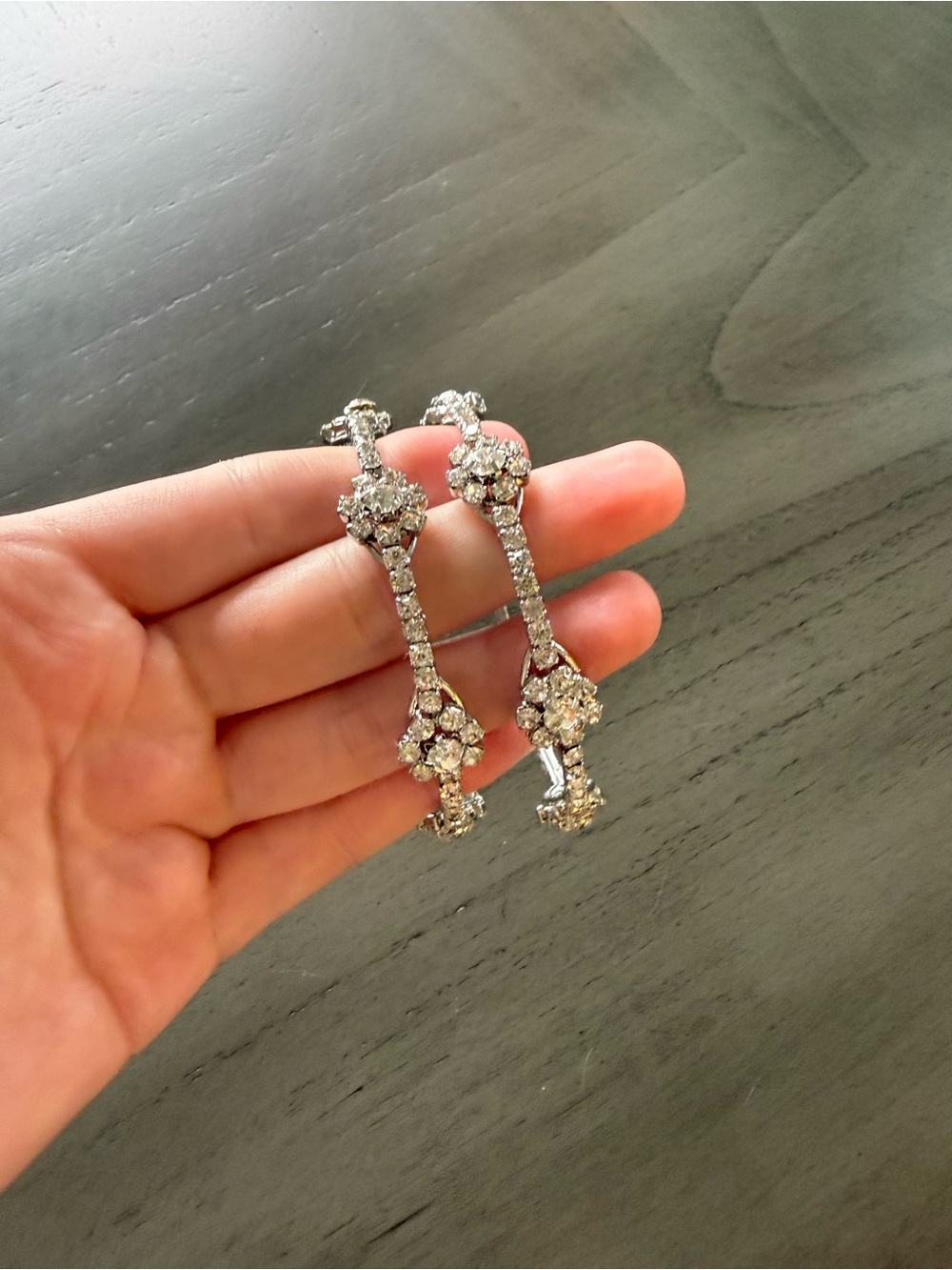 Silver Crystal Bracelet Pair with Floral Accents - Sparkling Silver Tone